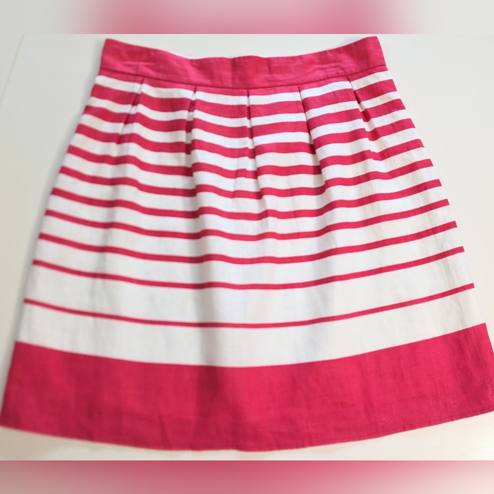 BANANA REPUBLIC Factory, Pink and Cream Striped, Linen, A-Line Skirt. Size 10.